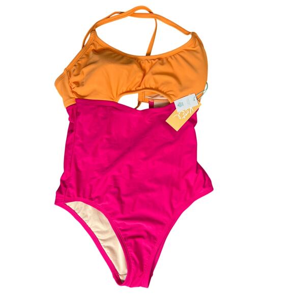 NWT Kona Sol Women's M One Piece Orange and Pink Swimsuit - Picture 1 of 7